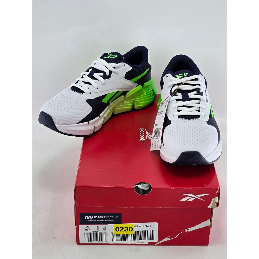 Reebok Zig Dynamica 5 Kids 4 White Navy Green Running Shoes - New